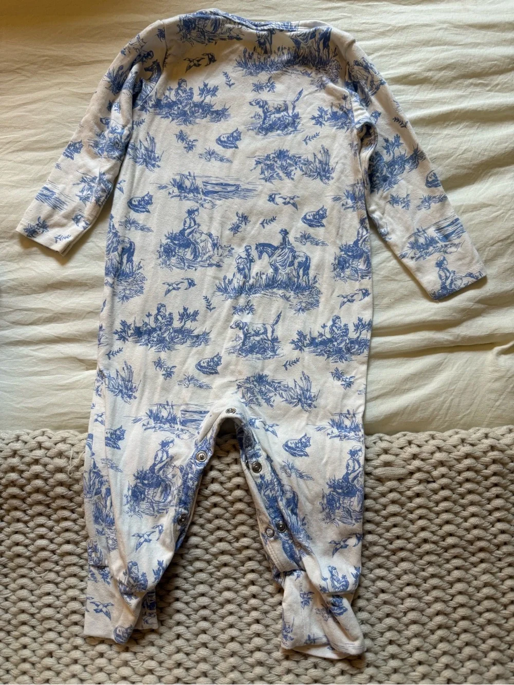 Girls Tesa Babe Soft Blue Toile Print Bamboo and Cotton Sleeper Size 9-12m